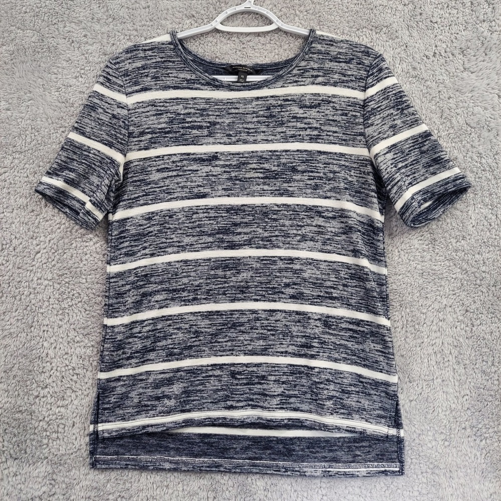 Banana Republic Luxespun Shirt Womens XS Navy Blue White‎ Striped Boyfriend Tee